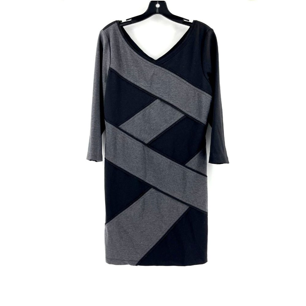 Sandra Darren Women's Black Gray Long Sleeve Stretch Cocktail Dress Size 12 - Picture 1 of 15